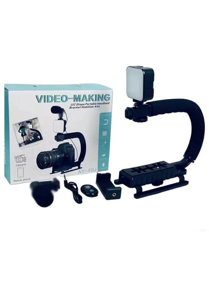 Portable U Shape Handheld Grip Video Bracket Holder Camera Stabilizer LED Light Kit Vlogging Kit Video Vlogger Kits Microphone  - Image 1