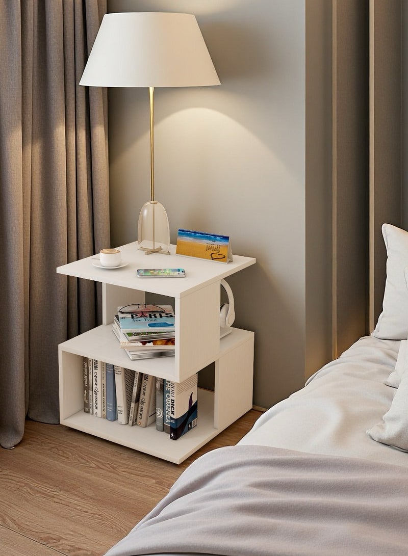  CityRiya-Long طاولة جنب السرير ، طاولة ليلية بيضاء ، طاولة جانبية أريكة متعددة الوظائف ، طاولة قهوة بسيطة ، خزانة تخزين مع رف ورف مجلة لغرفة المعيشة ، غرفة النوم ، مدخل ، غرفة الدراسة ، شرفة (MFJ40) - Image 3