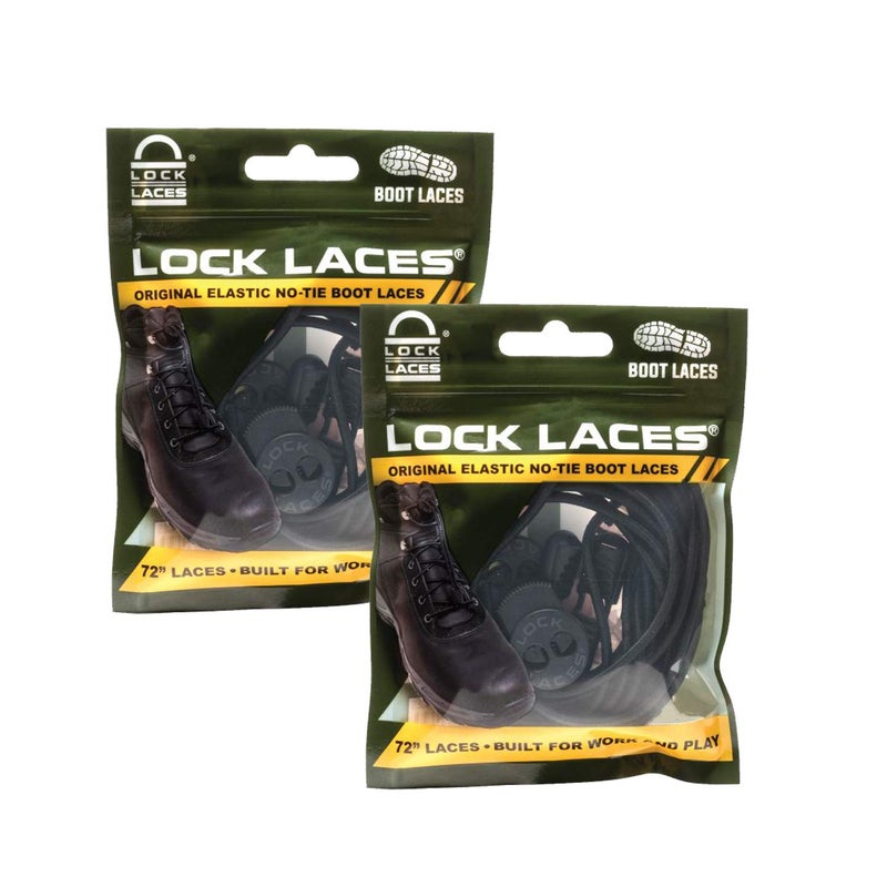 Lock Laces for Boots (2 Pair) Premium Heavy Duty Elastic No Tie Boot Laces for Shoes (Black) - Image 1