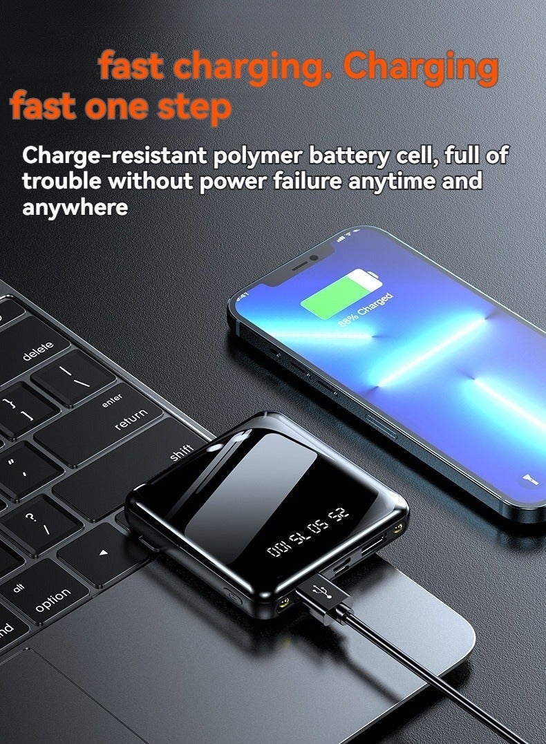 راكسوم بنك طاقة صغير بملء الشاشة 20000 مللي أمبير في الساعة، رفيع للغاية، محمول، سعة كبيرة، شحن سريع، بنك طاقة (أسود) - Image 1
