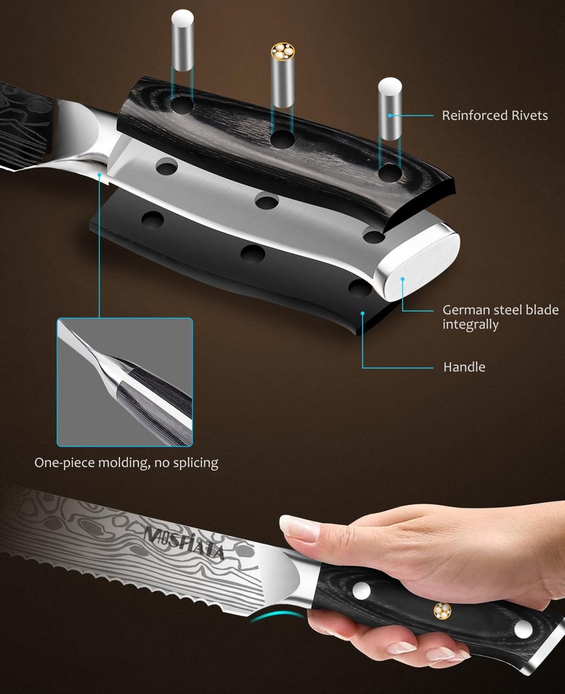 MOSFiATA Bread Knife 8” Ultra Sharp Serrated Knife, German High Carbon Stainless Steel EN1.4116 Bread Slicer with Bread Lame, Micarta Handle, For Bread, Cake, Bagels - Image 5