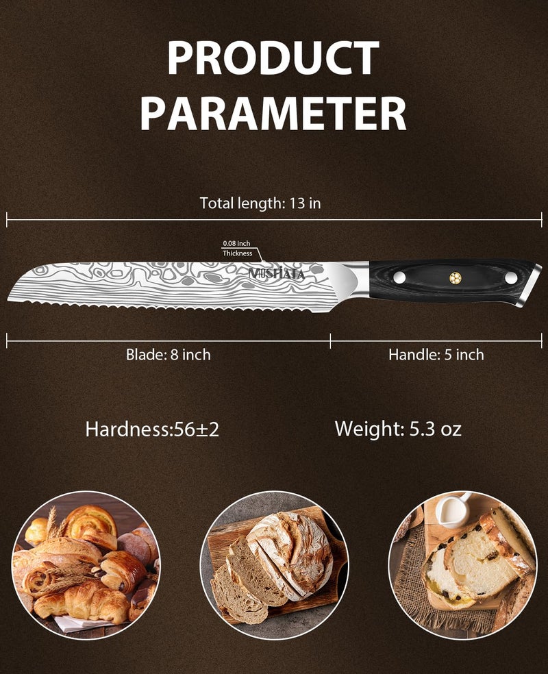 MOSFiATA Bread Knife 8” Ultra Sharp Serrated Knife, German High Carbon Stainless Steel EN1.4116 Bread Slicer with Bread Lame, Micarta Handle, For Bread, Cake, Bagels - Image 3