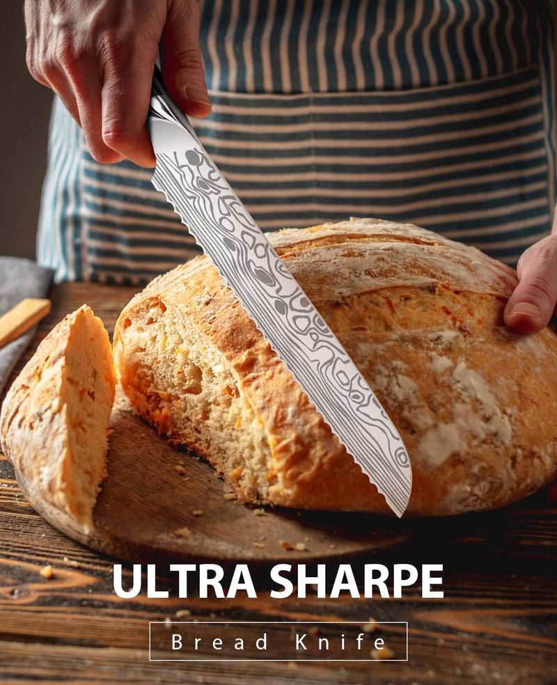 MOSFiATA Bread Knife 8” Ultra Sharp Serrated Knife, German High Carbon Stainless Steel EN1.4116 Bread Slicer with Bread Lame, Micarta Handle, For Bread, Cake, Bagels - Image 2
