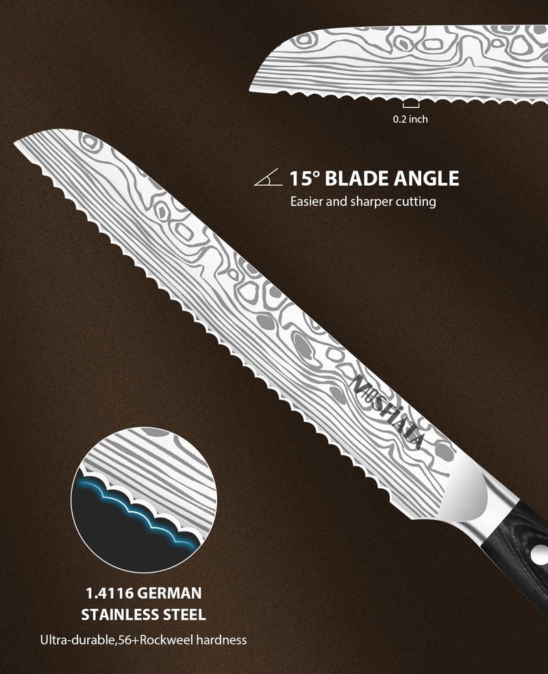 MOSFiATA Bread Knife 8” Ultra Sharp Serrated Knife, German High Carbon Stainless Steel EN1.4116 Bread Slicer with Bread Lame, Micarta Handle, For Bread, Cake, Bagels - Image 4