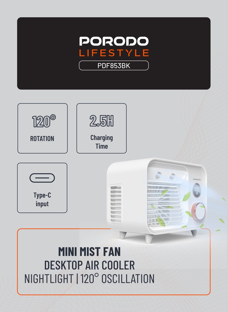 بورودو مروحة ضباب صغيرة من لايف ستايل مع مقبض تحكم / مبرد هواء مكتبي بشاشة LED / مبرد بخمسة مستويات سرعة / تحكم ديناميكي في تدفق الهواء - أبيض - Image 3