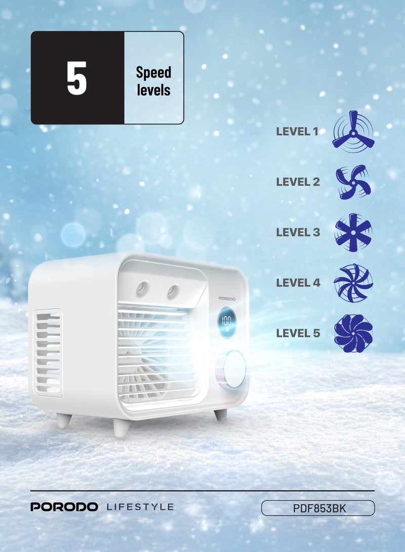 بورودو مروحة ضباب صغيرة من لايف ستايل مع مقبض تحكم / مبرد هواء مكتبي بشاشة LED / مبرد بخمسة مستويات سرعة / تحكم ديناميكي في تدفق الهواء - أبيض - Image 4