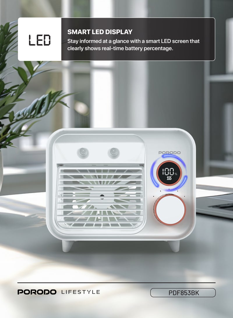 بورودو مروحة ضباب صغيرة من لايف ستايل مع مقبض تحكم / مبرد هواء مكتبي بشاشة LED / مبرد بخمسة مستويات سرعة / تحكم ديناميكي في تدفق الهواء - أبيض - Image 5