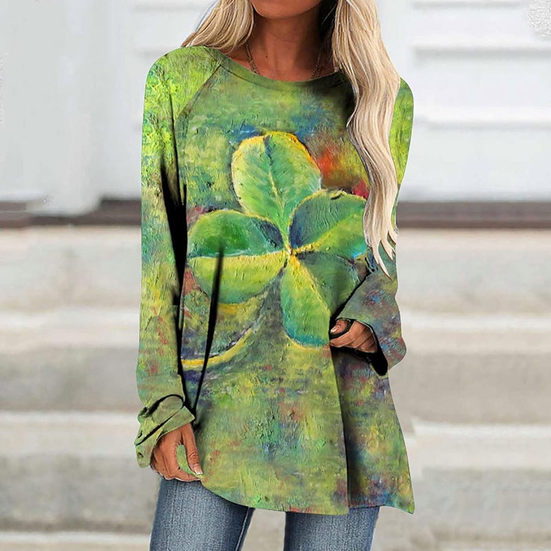 cheekyglo St Patricks Day Sweatshirts for Women Loose Long Sleeve Shirts Shamrock Print Blouse Saint Patricks Day Pullover Tops - Image 2