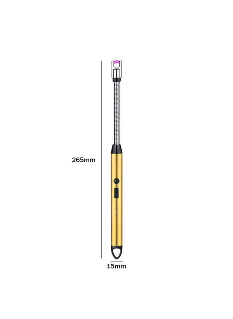 Yuwell Electric BBQ Lighter 360 Degree Windproof Flameless Flexible Neck Long USB Type-C Rechargeable Electric Candle Arc Lighter With LED Battery Display Golden  - Image 4