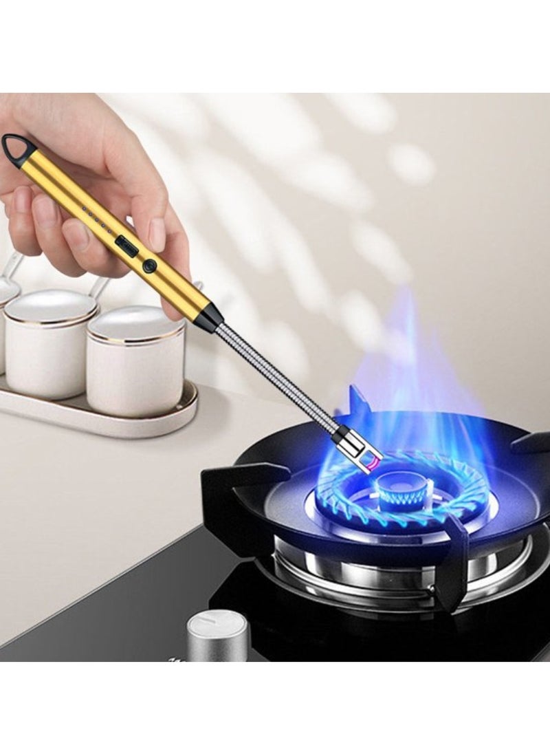 Yuwell Electric BBQ Lighter 360 Degree Windproof Flameless Flexible Neck Long USB Type-C Rechargeable Electric Candle Arc Lighter With LED Battery Display Golden  - Image 5