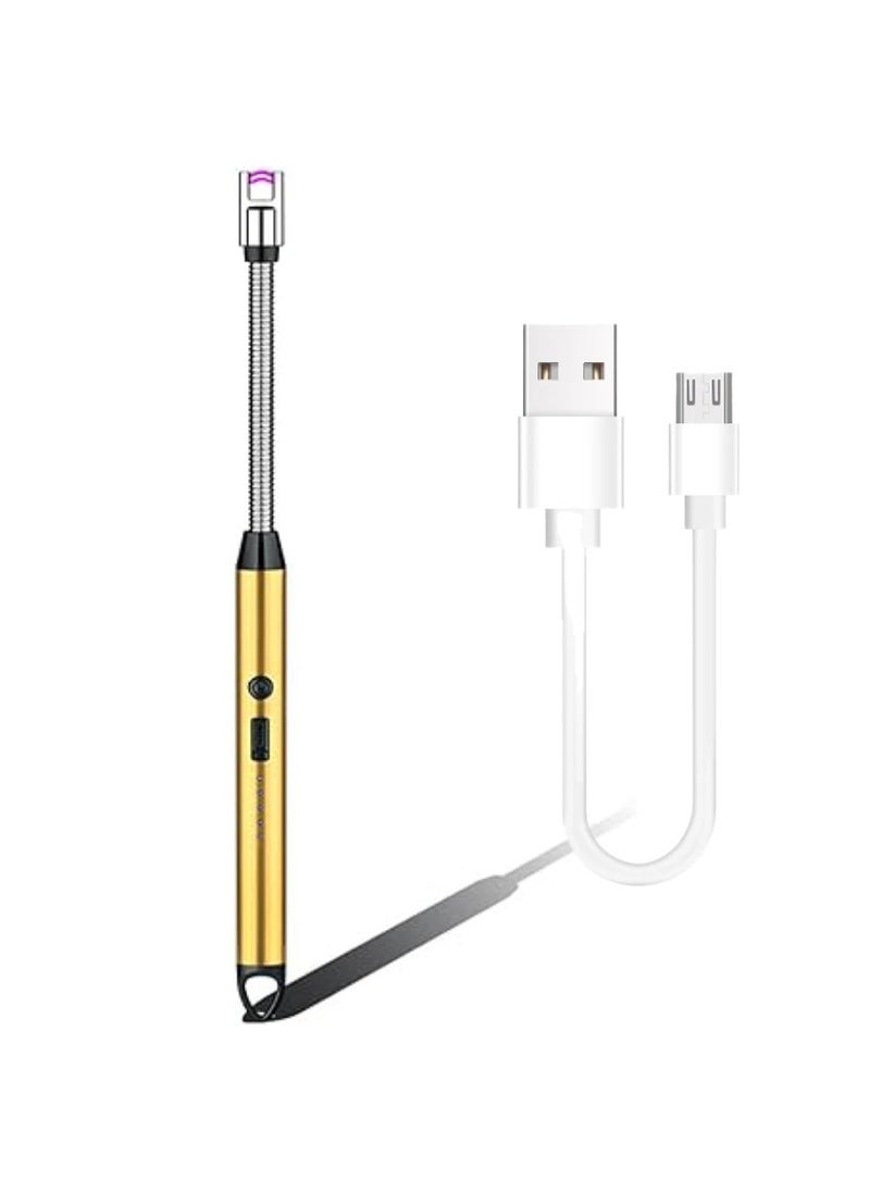 Yuwell Electric BBQ Lighter 360 Degree Windproof Flameless Flexible Neck Long USB Type-C Rechargeable Electric Candle Arc Lighter With LED Battery Display Golden  - Image 1