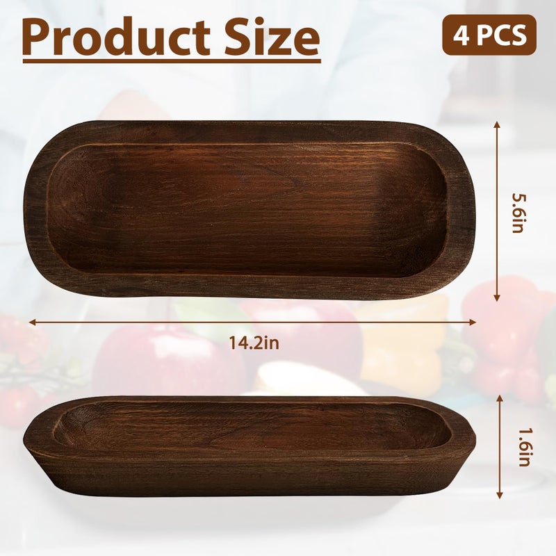 Royxen 4 Pack Wood Dough Bowl For Candle  Wooden Dough Bowls Paulownia  Rustic Bowl Vintage  Bowls For Candle  14.5 X 5.5 Inch  Brown - Image 3