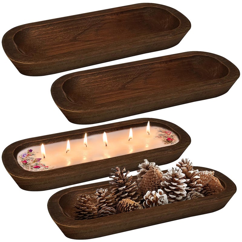 Royxen 4 Pack Wood Dough Bowl For Candle  Wooden Dough Bowls Paulownia  Rustic Bowl Vintage  Bowls For Candle  14.5 X 5.5 Inch  Brown - Image 1