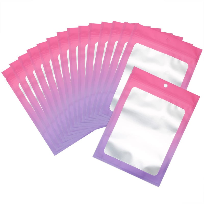 100 Pcs Resealable Mylar Bags Gradient Color Food Storage Bags Zip Bag Foil Bags Packaging Pouch for Food Storage Sample Small Business Pink Purple 47 X 71 Inch