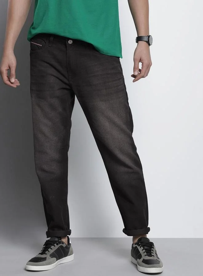 The Indian Garage Co The Indian Garage Co Men Charcoal Mid Rise Dad Fit Faded Jeans
