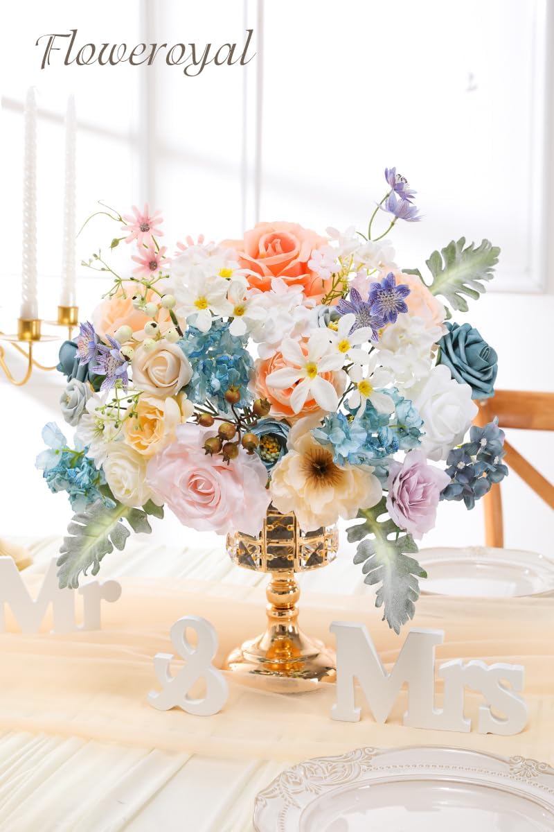 Floweroyal Artificial Flowers Combo Fairy Blue Flowers Mix Silk Flowers Fake Roses with Stems for DIY Wedding Bridal Bouquets, Baby Shower, Floral Arrangement, Table Centerpieces, Home Decorations. - Image 3