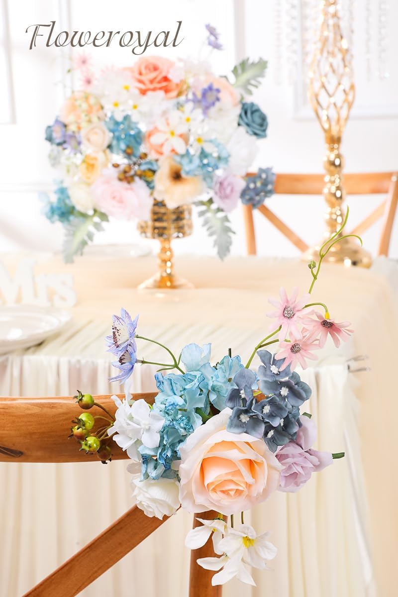 Floweroyal Artificial Flowers Combo Fairy Blue Flowers Mix Silk Flowers Fake Roses with Stems for DIY Wedding Bridal Bouquets, Baby Shower, Floral Arrangement, Table Centerpieces, Home Decorations. - Image 4