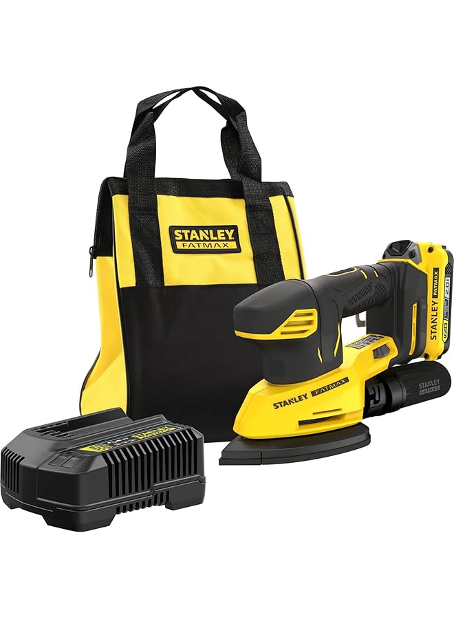 ستانلي ماكينة صنفرة تفصيلية لاسلكية Fatmax V20 18V مع بطارية وحقيبة ناعمة باللونين الأسود والأصفر - Image 1