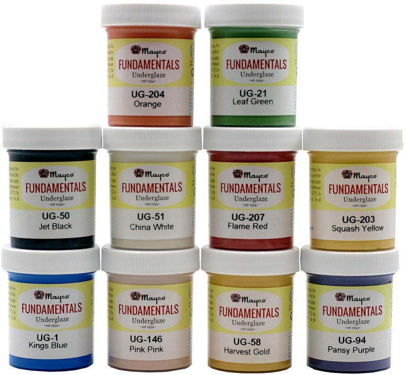 Creative Hobbies Set of 10 Ceramic Underglaze Paint Colors for Clay Greenware or Bisque Assorted Colors in 2 ounce Jars with Free How to Paint Bisque Book