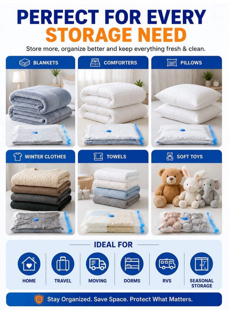 Eworld Vacuum Storage Bags Set with Hand Pump, Reusable Space Saver Compression Bags, Airtight Double Zip Seal & Leak-Proof Valve for Clothes, Blankets, Comforters, Pillows, Bedding, Seasonal Storage, Moving & Travel 2 (50 × 70 cm), 2 (60 × 80 cm), 1 (80 × 100 cm) and 1 Hand Pump - Image 5