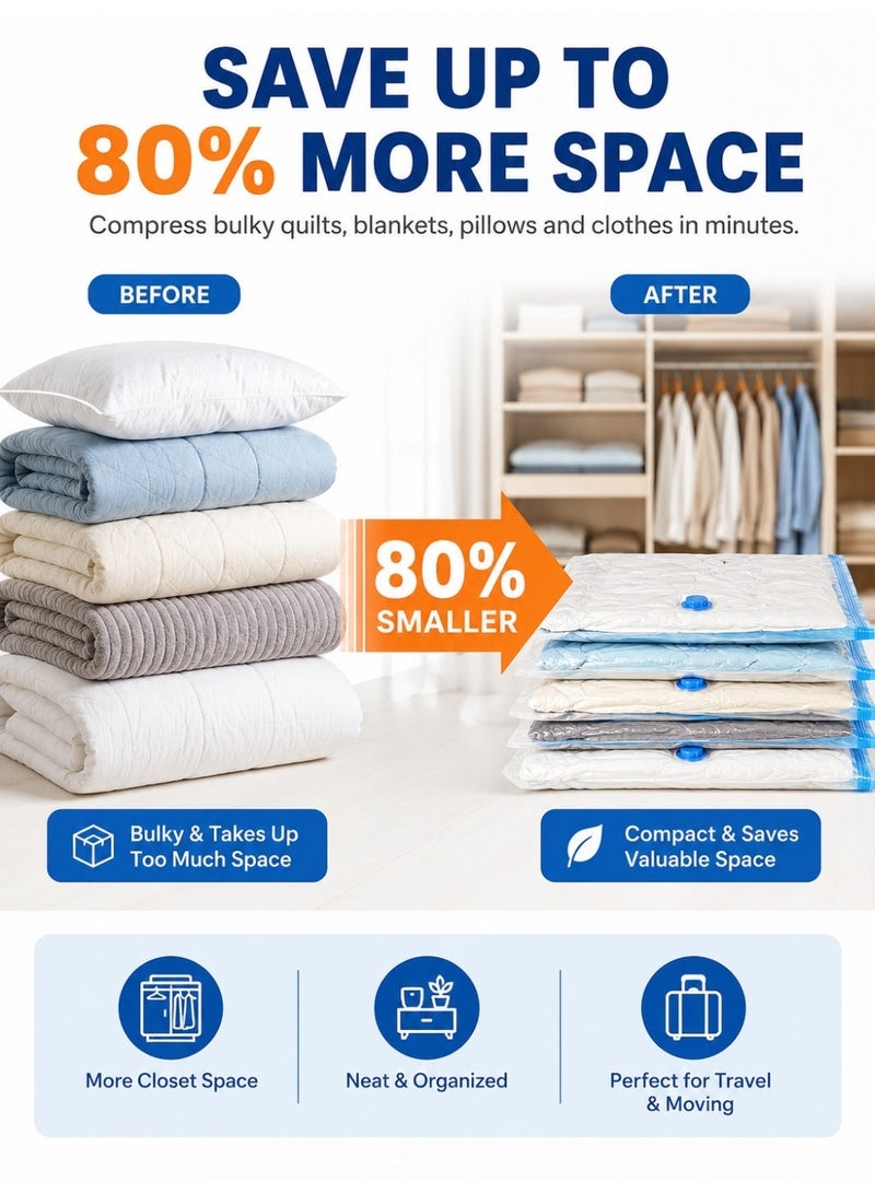 Eworld Vacuum Storage Bags Set with Hand Pump, Reusable Space Saver Compression Bags, Airtight Double Zip Seal & Leak-Proof Valve for Clothes, Blankets, Comforters, Pillows, Bedding, Seasonal Storage, Moving & Travel 2 (50 × 70 cm), 2 (60 × 80 cm), 1 (80 × 100 cm) and 1 Hand Pump - Image 3