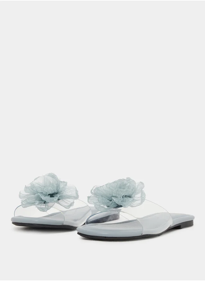 ستايلي Flower Detail Open Toe Flat Sandals