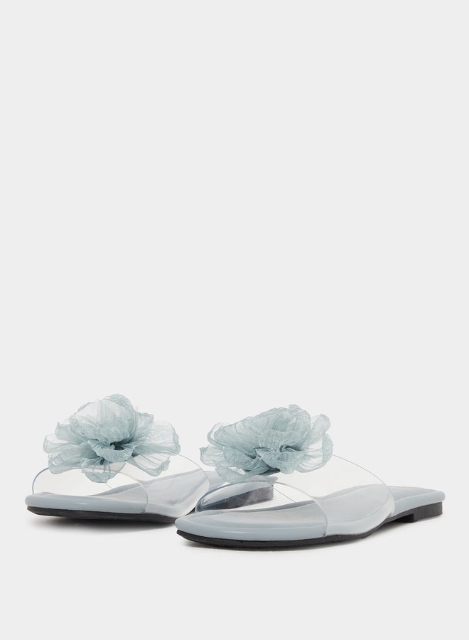 ستايلي صنادل مسطحة مفتوحة من الأمام بتفاصيل زهور - Image 2