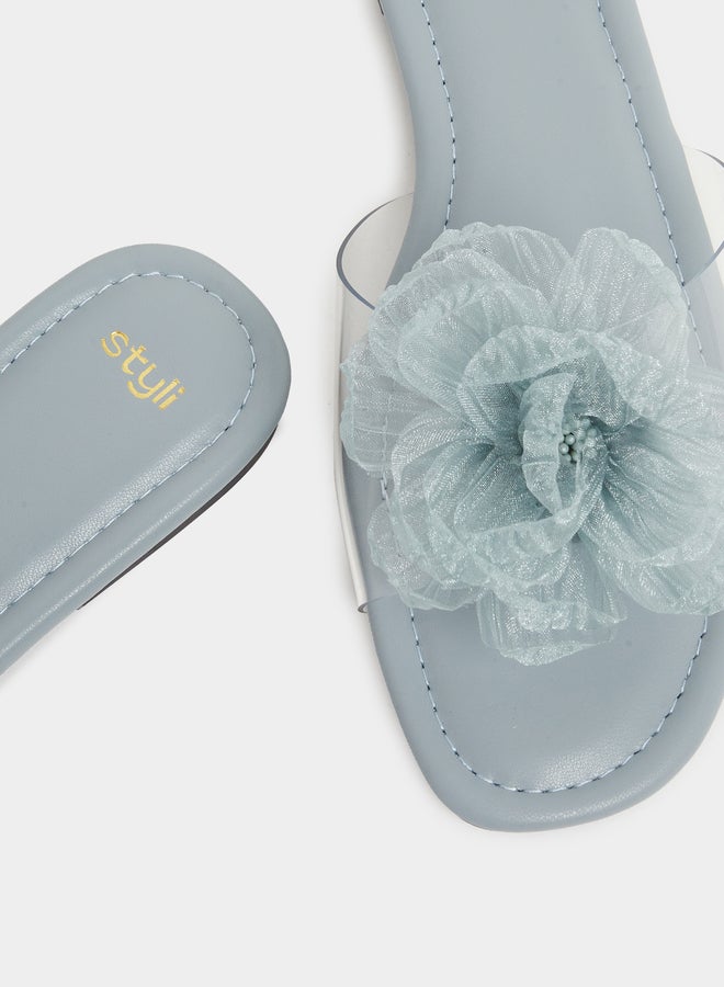 ستايلي صنادل مسطحة مفتوحة من الأمام بتفاصيل زهور - Image 3