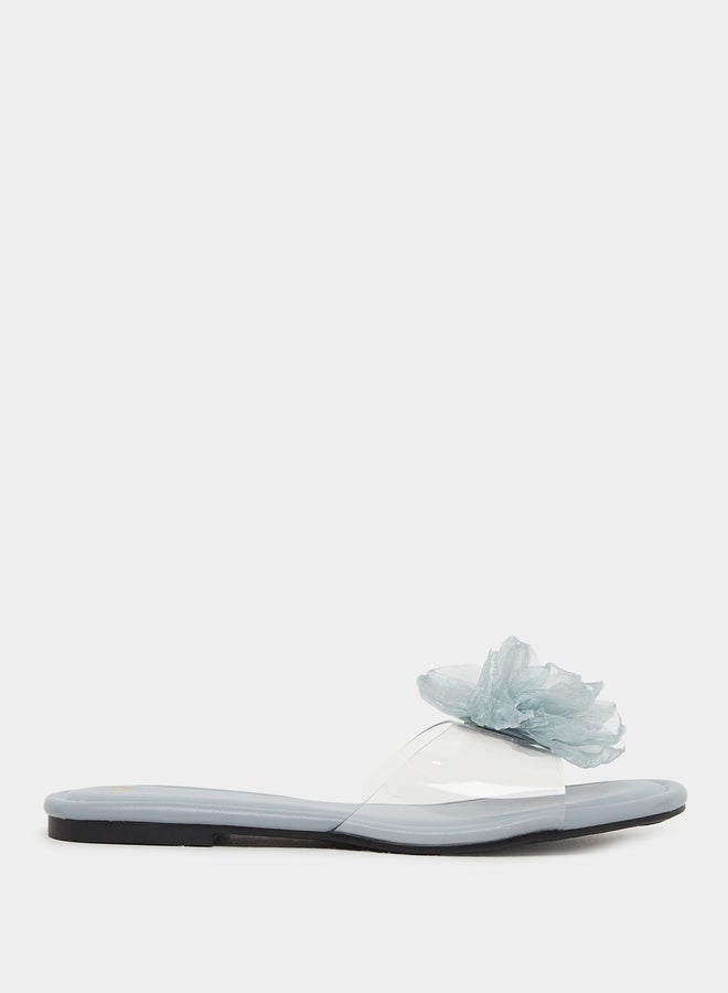 ستايلي صنادل مسطحة مفتوحة من الأمام بتفاصيل زهور - Image 1