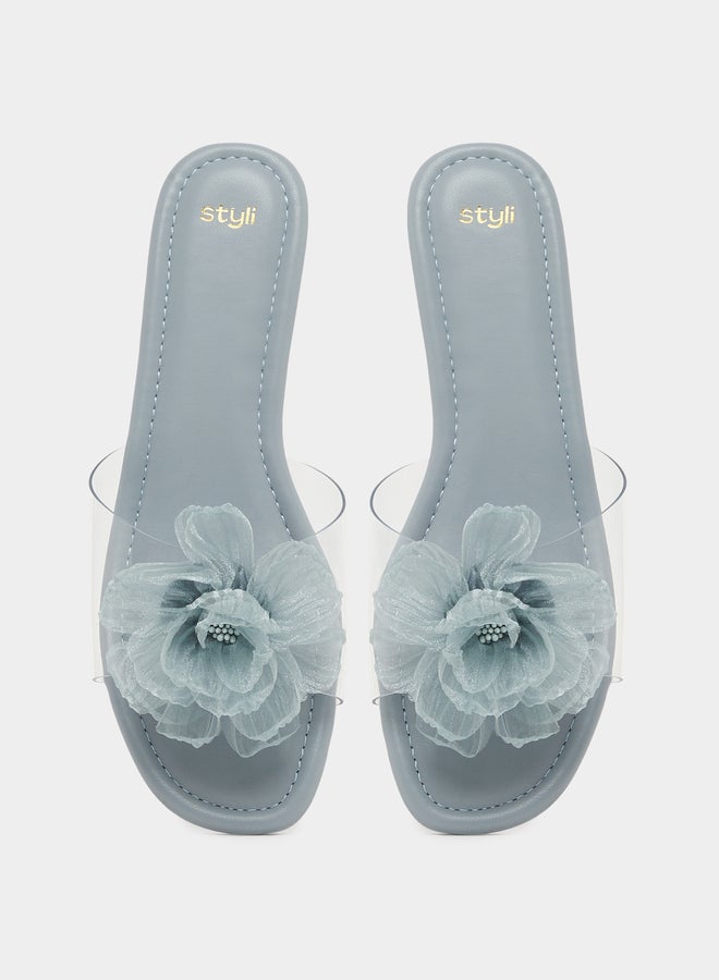 ستايلي صنادل مسطحة مفتوحة من الأمام بتفاصيل زهور - Image 5