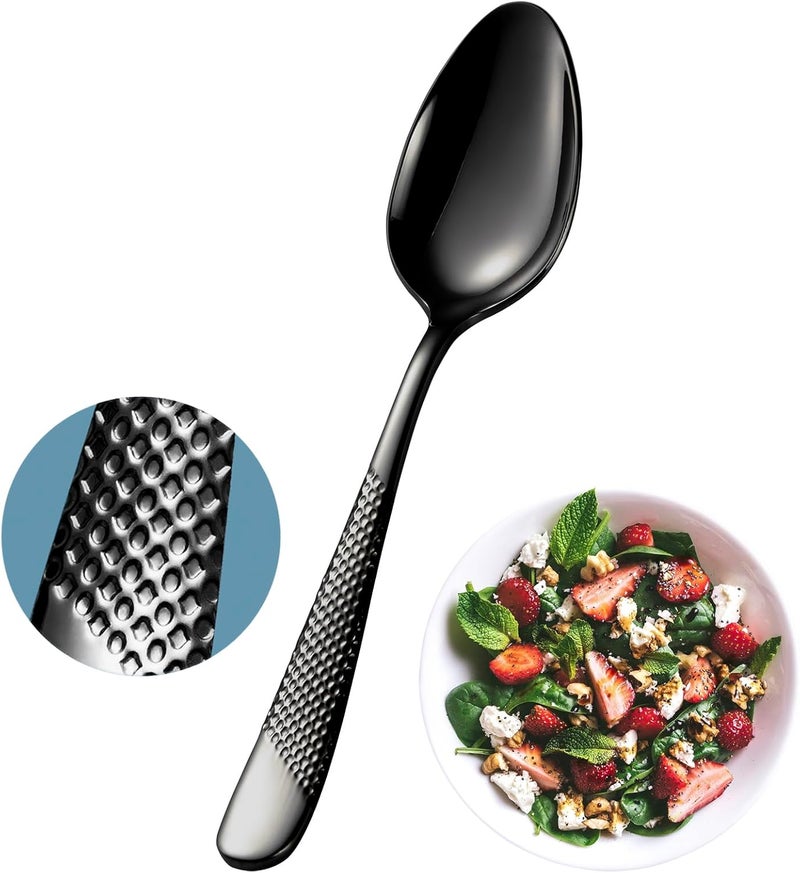 Xideman ® 12-Piece Premium Hammered Teaspoons Set (6.7 inch), 18/10 Stainless Steel Dessert/Tea Spoons, Durable Small Spoon Silverware for Home, Kitchen, Restaurant, Mirror Polished (Black) - Image 1