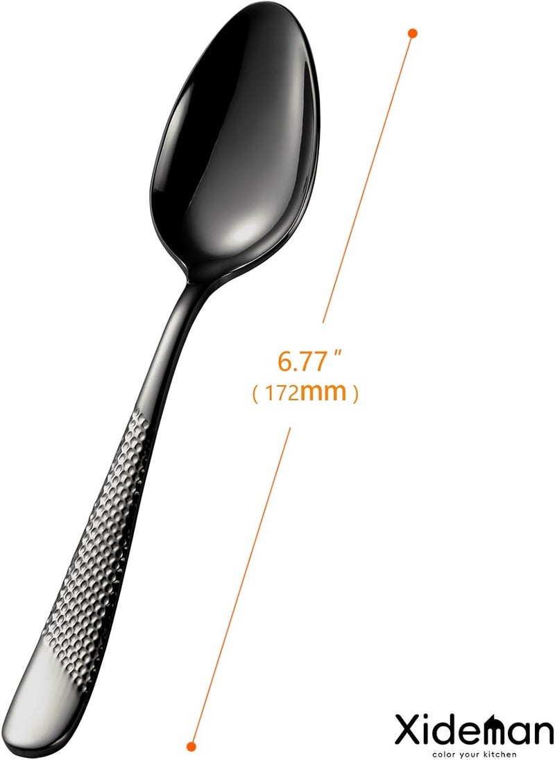 Xideman ® 12-Piece Premium Hammered Teaspoons Set (6.7 inch), 18/10 Stainless Steel Dessert/Tea Spoons, Durable Small Spoon Silverware for Home, Kitchen, Restaurant, Mirror Polished (Black) - Image 3