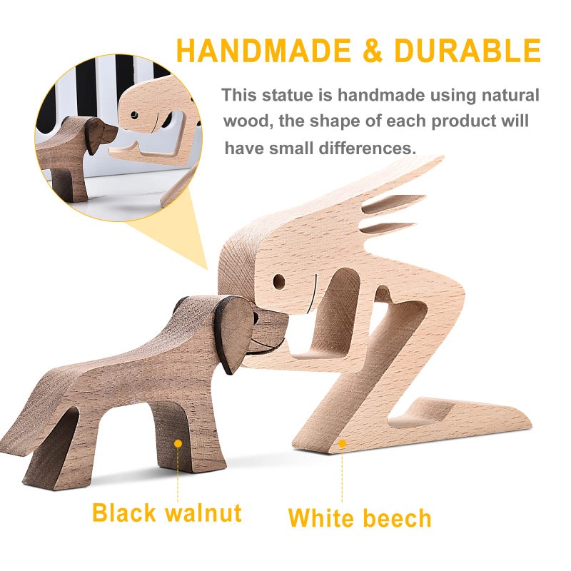 ISHINE Handmade Wooden Dog Gift for Dog Lover Wooden Carving Dog Dog Statue Wood Small Decorations for Home Office Living Room - Image 3