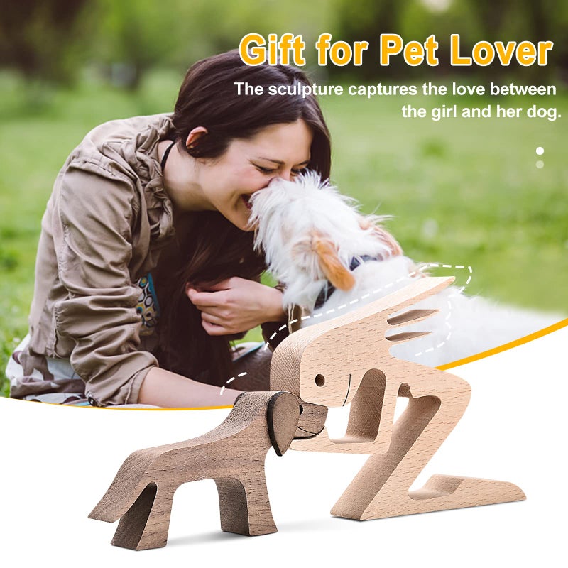 ISHINE Handmade Wooden Dog Gift for Dog Lover Wooden Carving Dog Dog Statue Wood Small Decorations for Home Office Living Room - Image 2