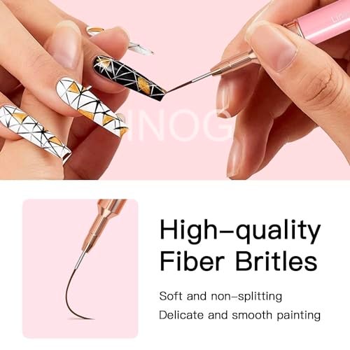 INOG Nail Art Liner Brushes, 5Pcs Painting Nail Art Brush Set Nail Dotting Drawing Tool for Long Lines, Thin Details, Fine Drawing Sizes 4/8/12/20/25mm(Pink) Nylon, Fine Point Bristle - Image 5