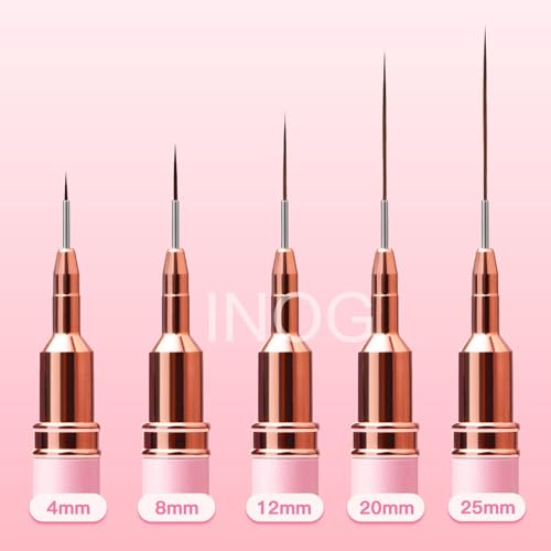 INOG Nail Art Liner Brushes, 5Pcs Painting Nail Art Brush Set Nail Dotting Drawing Tool for Long Lines, Thin Details, Fine Drawing Sizes 4/8/12/20/25mm(Pink) Nylon, Fine Point Bristle - Image 4