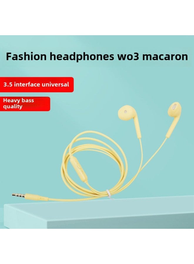 E-Commerce Macaron Wired Music Headset Suitable For Android Apple 3.5mm With Microphone Ear-Color:Yellow