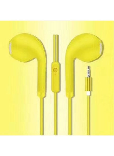 E-Commerce Macaron Wired Music Headset Suitable For Android Apple 3.5mm With Microphone Ear-Color:Yellow
