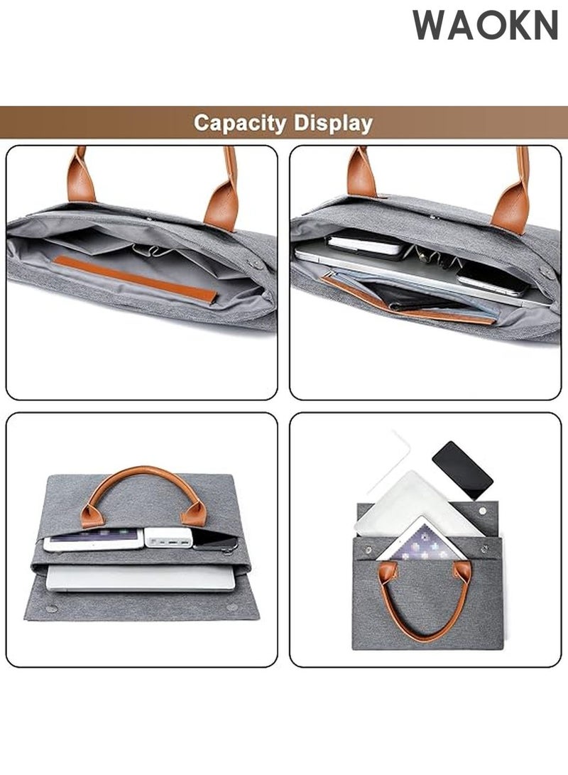 WAOKN Classic Lightweight Briefcase for Men & Women - Polyester Laptop Bagt - Professional Work Office Bag - Commuter Messenger Bag for Travel (Gray，large) - Image 3