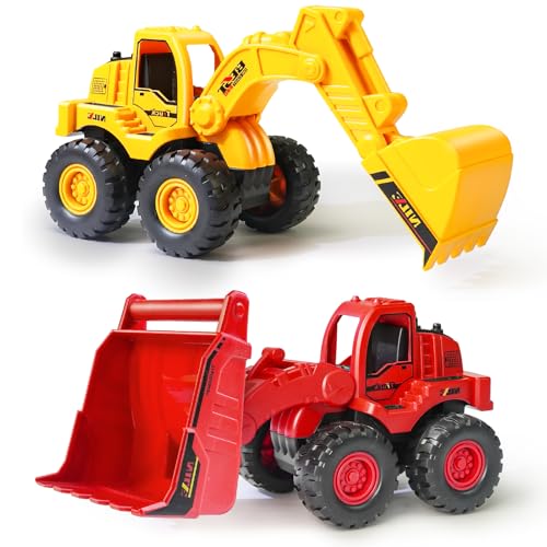 Beestech Construction Toys Friction Powered Excavator Loader Truck Vehicles Beach Sand Sandbox Toys for 3 4 5 Years Old Boys Kids Girls 2 Pack - Image 1