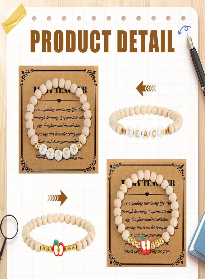 Highergo 12 Set Teacher Appreciation Gift Bracelets for End of Year Women Thank You Apple Bracelets with Card for End of Year Party Favors Teacher Appreciation Supplies - Image 3
