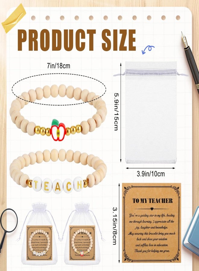 Highergo 12 Set Teacher Appreciation Gift Bracelets for End of Year Women Thank You Apple Bracelets with Card for End of Year Party Favors Teacher Appreciation Supplies - Image 2
