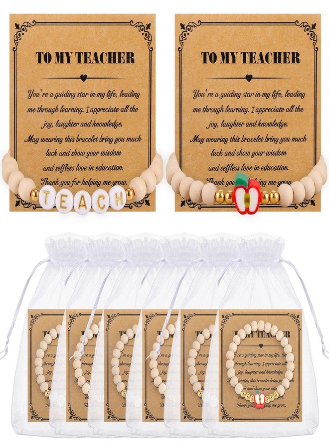 Highergo 12 Set Teacher Appreciation Gift Bracelets for End of Year Women Thank You Apple Bracelets with Card for End of Year Party Favors Teacher Appreciation Supplies - Image 1