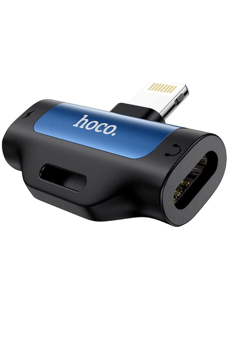 Hoco LS31 - Dual Lightning Digital Audio Converter, Compatible With Apple iPhone 13/12/11/x/8/7 - Blue - Image 2