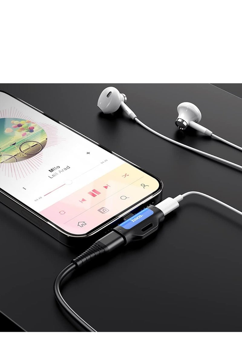 Hoco LS31 - Dual Lightning Digital Audio Converter, Compatible With Apple iPhone 13/12/11/x/8/7 - Blue - Image 4