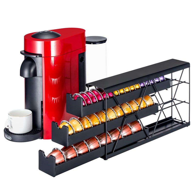 FlagShip 3-Tier Nespresso Pod Holder & Vertuo Coffee Capsule Organizer - Black Metal Space-Saving Storage Holds 30+ Pods Fits All Size Vertuo Pod - Image 1