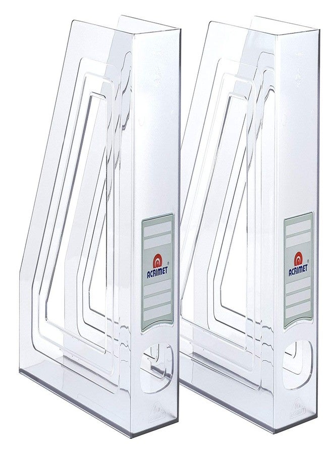 Acrimet Magazine File Holder Bin Storage, Vertical Rack for Documents, Folders and Mail, Durable Plastic Desk Organizer for Office & Home (Clear Crystal) (2 Pack) - Image 1
