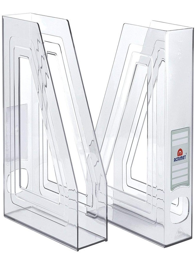 Acrimet Magazine File Holder Bin Storage, Vertical Rack for Documents, Folders and Mail, Durable Plastic Desk Organizer for Office & Home (Clear Crystal) (2 Pack) - Image 2