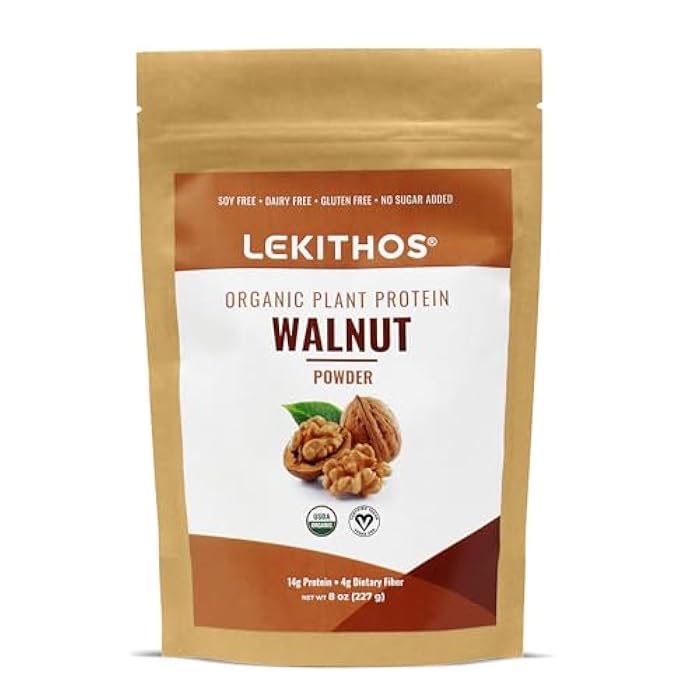 Lekithos Organic Walnut Protein Powder 8oz - 112g Protein + 32g Fiber - 100% Pure Single Ingredient, Plant-Based, European Quality, USDA Organic, Vegan, Non-GMO - Image 1