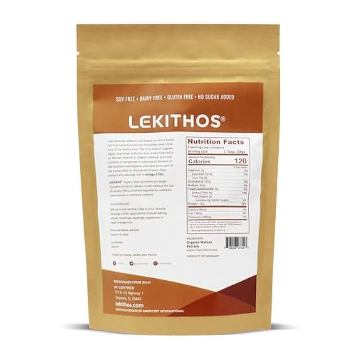 Lekithos Organic Walnut Protein Powder 8oz - 112g Protein + 32g Fiber - 100% Pure Single Ingredient, Plant-Based, European Quality, USDA Organic, Vegan, Non-GMO - Image 2